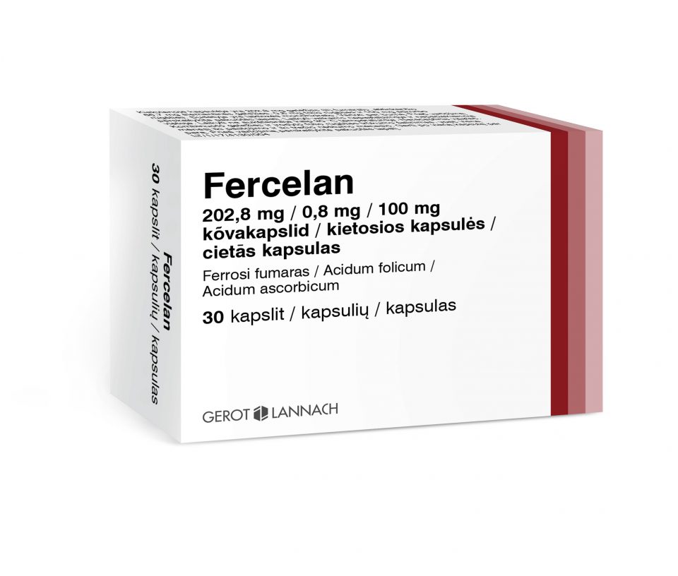 Fercelan 202,8 mg/0,8 mg/100 mg cietās kapsulas