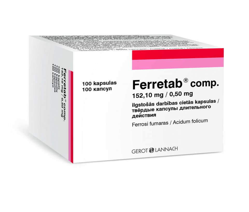 Ferretab comp. 152,10 mg/0,50 mg ilgstošās darbības cietās kapsulas